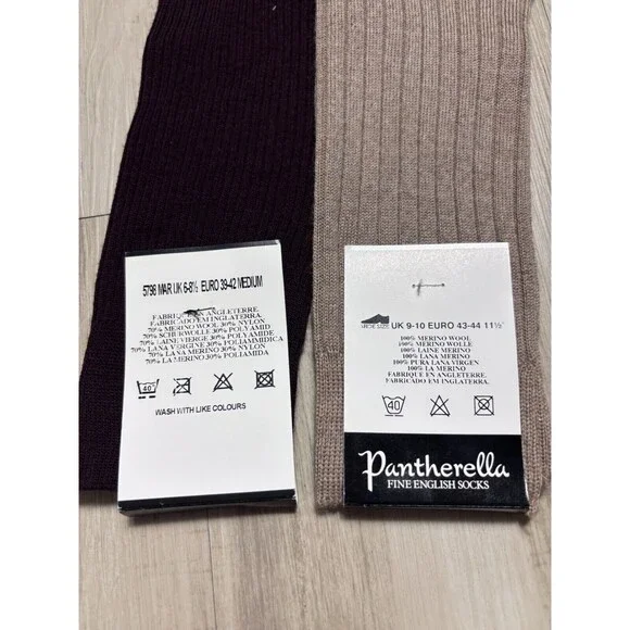 Pantherella Packington 5x1 Merino Wool KnitSocks - Maroon / Neutral 11.5 2 Lot